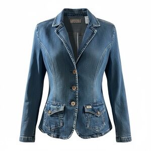 Levi Strauss M Button Front Fitted Jean Jacket Blazer Denim Wash